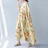 Party Dresses X2042 Summer Large Size Dress For Women Retro Short Sleeve Yellow Flowers Print Pullovers Loose Long