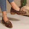 Casual Shoes Spring Fashion Leopard Print Women's Square Heels 2024 Metal Decoration slip-on loafers Zapatillas Mujer