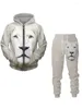 Men's Tracksuits Spring And Autumn 3D Printing Animal Lion Zipper Shirt Set For Casual Solid Color Versatile Street Sports Sweater