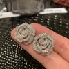 Lovely pretty rose flower fashion designer stud earrings shiny diamond crystal zirconia earrings jewelry for woman girls