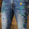 Herenjeans High Street Fashion Heren Retro Blauw Stretch Elastisch Skinny Fit Ripped Painted Designer Hip Hop Denim Broek Hombre