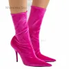 Boots Sexy Pointy Stiletto Socks Boots Women's Stretch Fabric Elastic Ankle Boots Mutilcolors High Heels Catwalk Show Shoes Lady