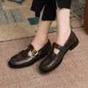 Casual Shoes RIZABINA Genuine Leather Women Loafers Retro T-strap Round Toe Low Heel Flat Female Buckle Design Leisure Size 34-40