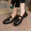 Freizeitschuhe RIZABINA Echtes Leder Frauen Loafer Retro T-Riemen Runde Zehe Niedriger Absatz Flache weibliche Schnalle Design Freizeit Größe 34-40