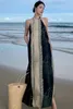 Casual Dresses Hault Women's Summer Maxi Boho Backless French Chic Dress A Line Beach Colorblock Stripes Vestidos Drop