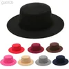 Wide Brim Hats Bucket Hats Womens Flat Top Fedora Hat Solid Color Imitation Wool Jazz Hat Wide Brim Womens Elegant Round Hat Bowling Hat 24323