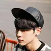 Berets Black PU Leather Baseball Cap Casual Unisex Buckle Hip Hop Rap 5 Panel Sun Hat Men Ladies