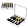 Armazenamento 12 Organizador Fivela Relógio Coleção Caixa de Metal Caso Display Slot Jewelry195R