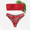 Frauen Bikini 2024 Frauen Badeanzug Jugend Stilvoll zweiteiliger Wassermelonendruck Tankini Bandeau Badeanzug Trajes de Bano Mujer