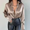 Chemisier en Satin à revers minimaliste pour femme, chemise à manches longues, simple boutonnage, Sexy, professionnel, printemps été