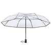 傘完全自動自動屋外三脚ハンドルのための3倍透明な傘の透明な折りたたみ：ラバーメンズ女性雨の日