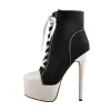 Vrouwelijke Canvas Enkellaarsjes 16CM Hoge Hak Schoenen Lace Up Rits Stiletto Zwart Rood Plus Size Laarsjes p25d50