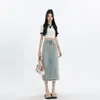 Röcke Denim Frauen Vintage Einfache Mode Lässig Maxi Lange Faldas Mujer Streetwear Koreanischen Stil Alle-spiel Rock