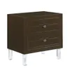 Iconic Home Naples Bedside Table with 2 Self Closing Drawers, Painted Acrylic Knob Legs, Modern Brown Color