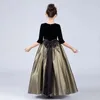 Vestidos de menina preto e dourado, saia de dama de honra para casamento, vestido de concurso até o chão, instrumento de baile