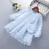 Vestidos da menina 3-7 anos de alta qualidade primavera e outono meninas vestidos novos chiffon flor plissado roupas infantis menina vestido de princesa com saco 24323