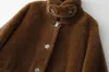 Manteau de fourrure artisanal intégré en cuir et laine, Style Old Money, haut de gamme, série Teddy, longs ciseaux de mouton, hiver