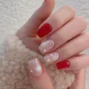 Faux ongles rouge rose faux avec flocon de neige imprimé charmant confortable à porter manucure pour femmes et filles salon de manucure