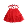 Girl Dresses 0-4 Years Infant Baby Kids Tulle Dress Xmas Party Sleeveless Tie-Up Straps Ruffle Sundress Sequins Dots A-Line