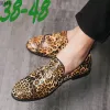 luxury Men Leather Shoes Fi Fringed Leopard Loafers Men Slip- Wedding Party Casual Shoes Large Size 38-48 Dropship F8or#