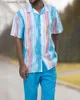 Tracki męskie 2023 Summer Hawaii Beach Linia drukowana męska dwupoziomowa swobodna koszula z krótkim rękawem