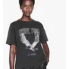 2024 Abing Niche Eagle Print T Shirt Fried Snowflake Color Washing Designer Tee Women Black Short-sleeved T-shirt Tops High End Design kug66