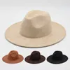 Hoeden met brede rand Emmerhoeden Nieuwe casual fleece Fedora-hoed Winter en herfst Brede bruine herenhoed Klassiek Kerk Dames Jazz Leping Bruine vilten hoed VS 24323