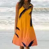 カジュアルドレス女性用ドレスかわいいプリントスリップビーチスカートサンドレス女性のためのエレガント夏の長い