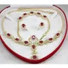 Conjunto de collar y pendientes con cuentas de piedra verde y roja, joyería Vintage, colgante, pulsera, anillo, conjuntos de joyería para mujer, regalos de fiesta de boda