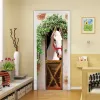 Stickers 3D Horse Door Sticker for Living Room Bedroom Home Design Self Stick Vinyl Wall Sticker DIY Door Decoration Decal Mural