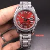 Boutique Montre à diamants glacés de haute qualité pour hommes, cadran rouge, boîtier en diamant en acier inoxydable argenté, montre mécanique automatique 260v