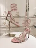 Rene Caovilla Margot, замшевые сандалии с украшением, дизайнерские босоножки Cleo, женские босоножки с запахом на щиколотке, босоножки на высоком каблуке с цветком и стразами
