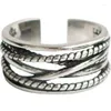 Anéis de casamento coreano vintage linhas anel ins estilo design cor prata abertura ajustável acessórios de dedo