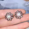 Boucles d'oreilles MASA coréen pétale de fleur de Rose pour les femmes exquis tempérament polyvalent Micro incrusté Zircon perle boucle d'oreille bijoux