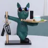 French Bulldog Sculpture Dog Staty Dekorativ figur Lagring Metal Tray Coin Piggy Bank Entrance Key Snack Holder 240305