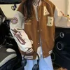 Street Women Vintage Baseball Jersey Harajuku High Loose Relaxed Fashion Student Y2K Embroidered Jacket Coat Cardigan 240315