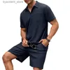 Trainingspakken voor heren 2024 Nieuwe Europese en Amerikaanse slim-fit set Effen poloshirt Korte mouw T-shirt Zakdecoratie Shorts Set L240320