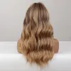 Perücken Emmor Brown mit blonde Wellenperücke mit Pony for Women Cosplay natürliche Wasserwellen gefälschte Haare modische hitzebeständige synthetische Perücken