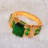 Trendy Green Crystal Ring Charm Wedding 14k Yellow Gold Ring Womens Luxury Square Zirconia Promise Engagement Ring