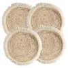 Bord mattor 4st halm flätad runda skål tekanna rätter bakning kruka hållare trivets 25 cm diameter bänkskiva med tofs kuddar för kök