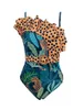 Kvinnors badkläder 2024 Tropisk tryckt en bit baddräkt Sexig djup V-ringad kvinnor Push Up Monokini Summer Beach Wear Bathing Suit Beachwear