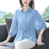 Women's T-Shirt Womens solid loose lace top fashion shirt Tunics Spring 3/4 sleeve casual chic pleated top 240323