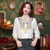 Women's Blouses Elegant Chinese Style Women Y2K Floral Print Button Blouse Casual 2024 Spring O-Neck Long Sleeve Embroidery Shirt Fashion