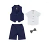 Ensembles de vêtements Garçons Couleur unie Gilet Chemise Short Robe formelle Été Enfants Gilet Vêtements de mariage Uniformes pour enfants Costume de smoking pour tout-petits