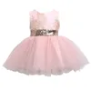 Robes de fille Princesse Enfants Bébé Fille Mignon Noeud Papillon Robe À Paillettes Dentelle Transparente Sans Manches Mini Robe Fête De Vacances Vierge Robe Mignonne 24323