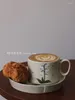 マグカップレトロフラワーセラミックカップ料理手描きコーヒーデザート不規則プルシンプルな飲み物キッチンドット