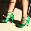 shoes Ladingwu Latin Dance Shoes Women Profession Salsa Dance Shoes Ladys Ballroom Dance Shoes Soft Bottom Shoes Green Flash Cloth