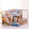 DIY Miniature Loft Dollhouse Kit LED Mini 3D Drewniane dekoracje domowe Akcesoria Pokój ręcznie robiony zabawki Walentynki Prezent Bożego Narodzenia 240314