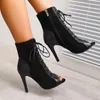 Dance Shoes Thin HIgh Heels Soft Peep Toe Boots Stilettos Jazz Woman Indoor Suede Sole For Latin Dancing Outdoor Booties