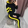 2-stycken Set Tracksuit For Women Long Sleeve Hoodie Elastic Sports Two Piece Set Autumn Street-Wear Womens Tracksuits